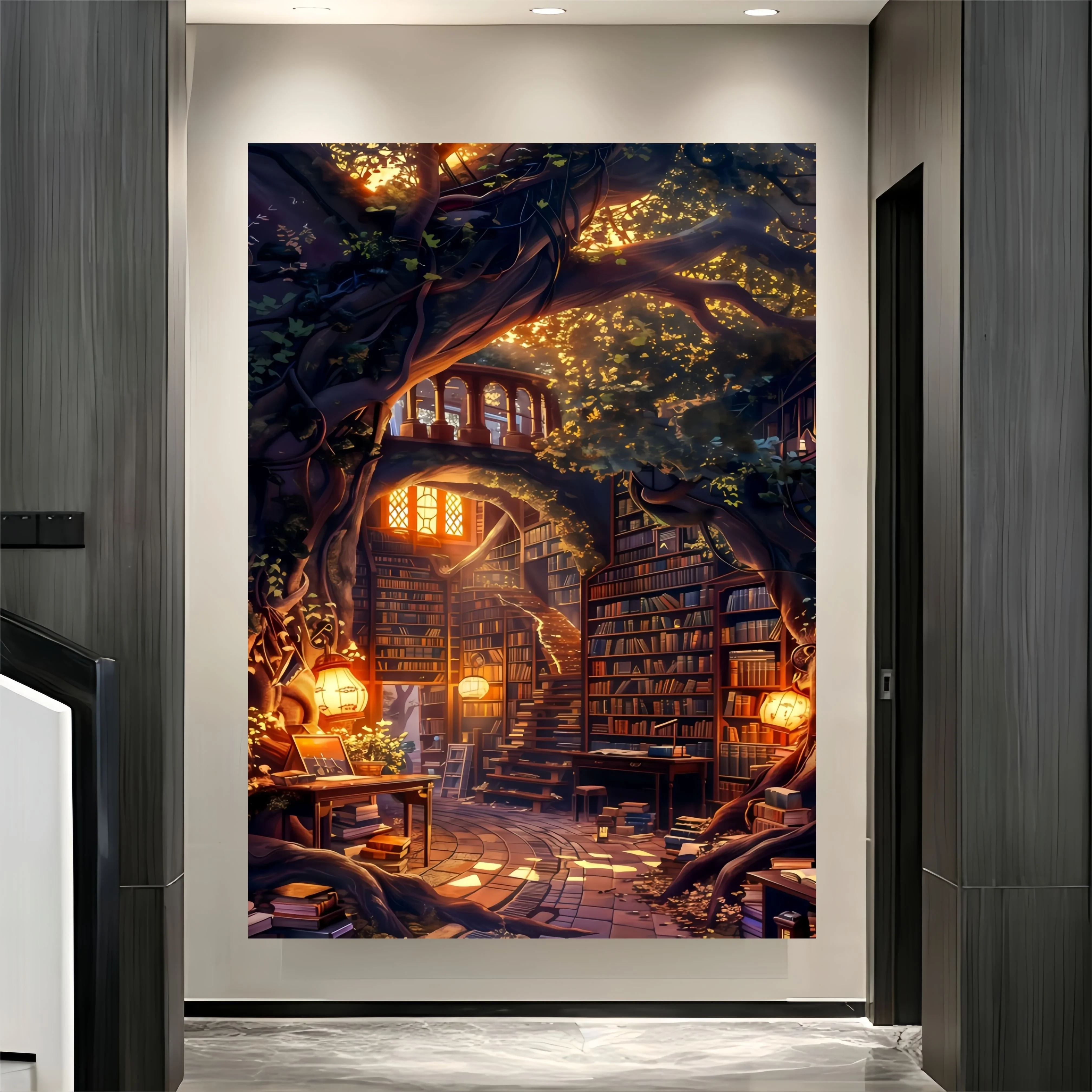 120/300/500/520/1000/1314 Pcs Bookshelf Under The Tree of Wisdom Jigsaw Puzzles for Gameroom Challenging Family Activity Game