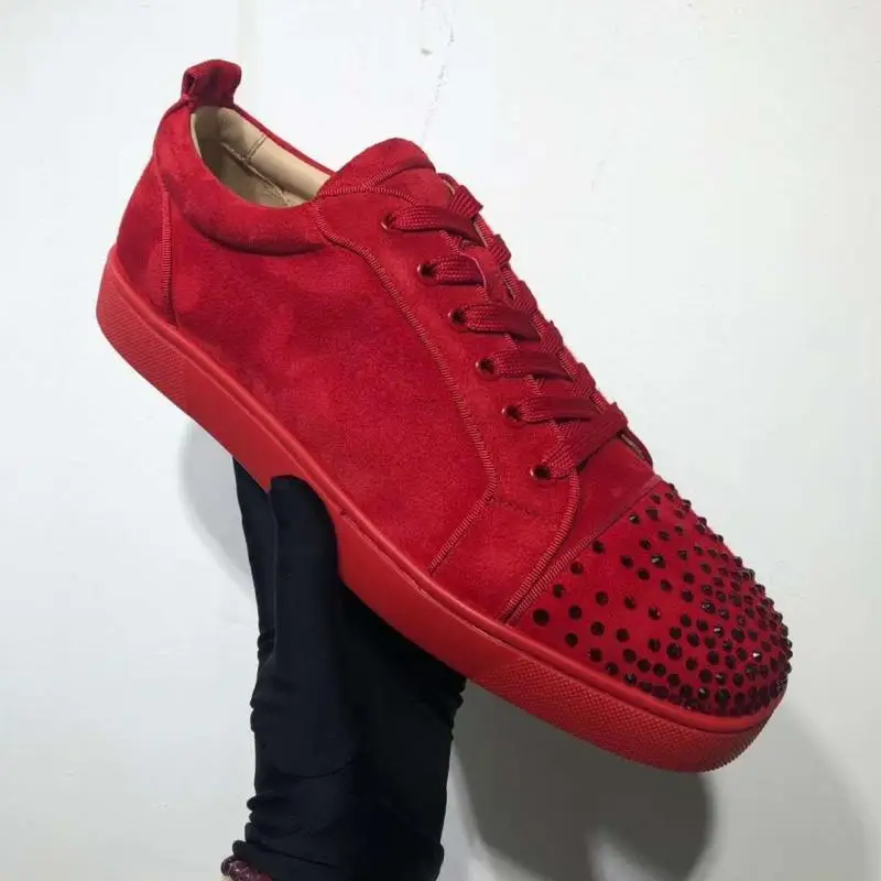 British Style Fashion Rhinestone Men Sneakers Low-cut Luxury Designer Casual Sneaker Velvet Shoes Brand Flats Red Bottom Shoes