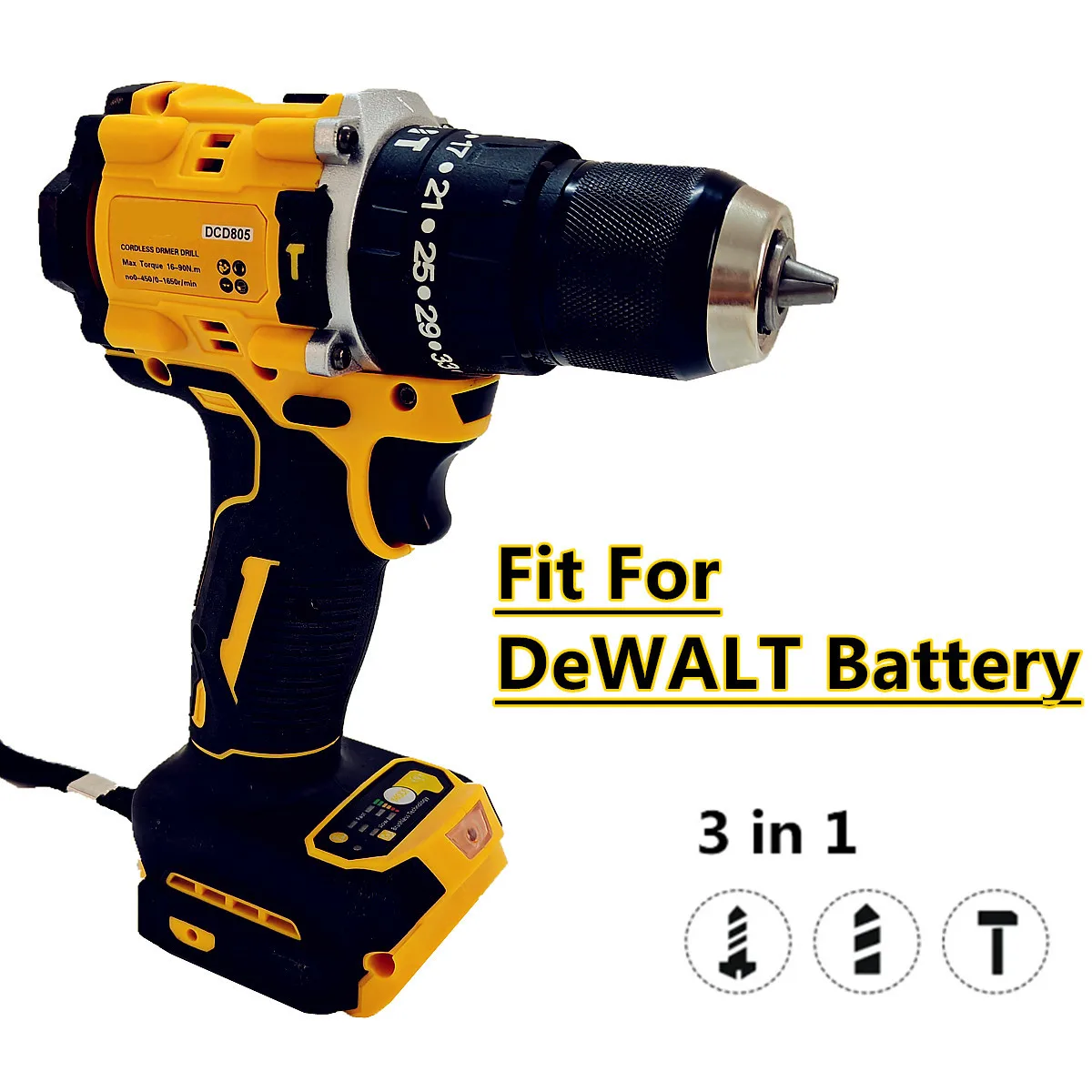 Furadeira de impacto elétrica sem fio, martelo sem escova, chave de fenda, ferramentas elétricas, DCD805, bateria 20V, 10mm, apto para Dewalt