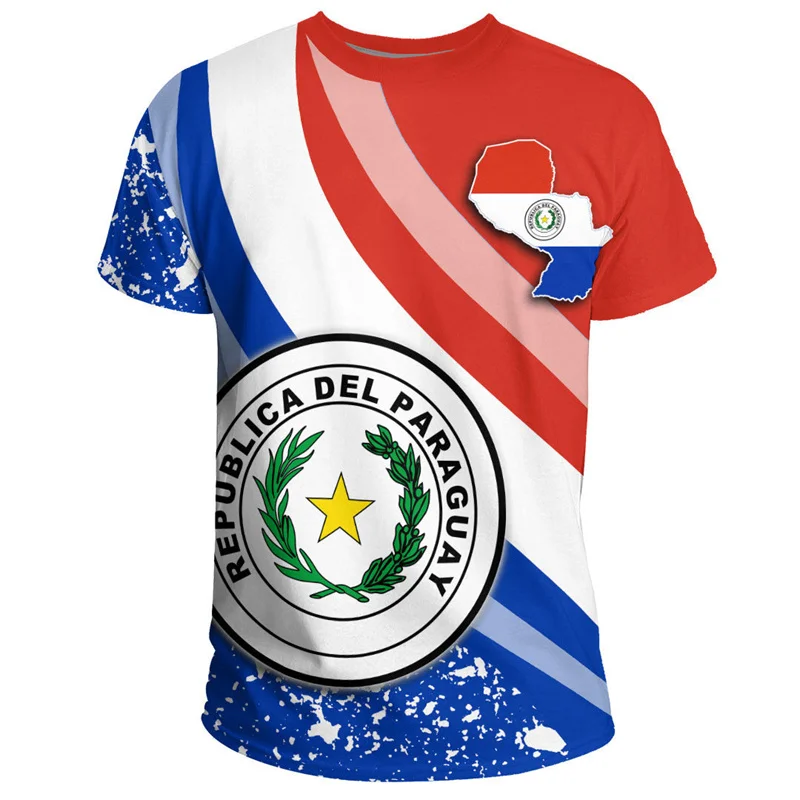 Paraguay Flag Map Graphic T Shirt For Men Clothes Paraguayan National Emblem T-shirt Sport Jersey Breathable Short Sleeve Tops