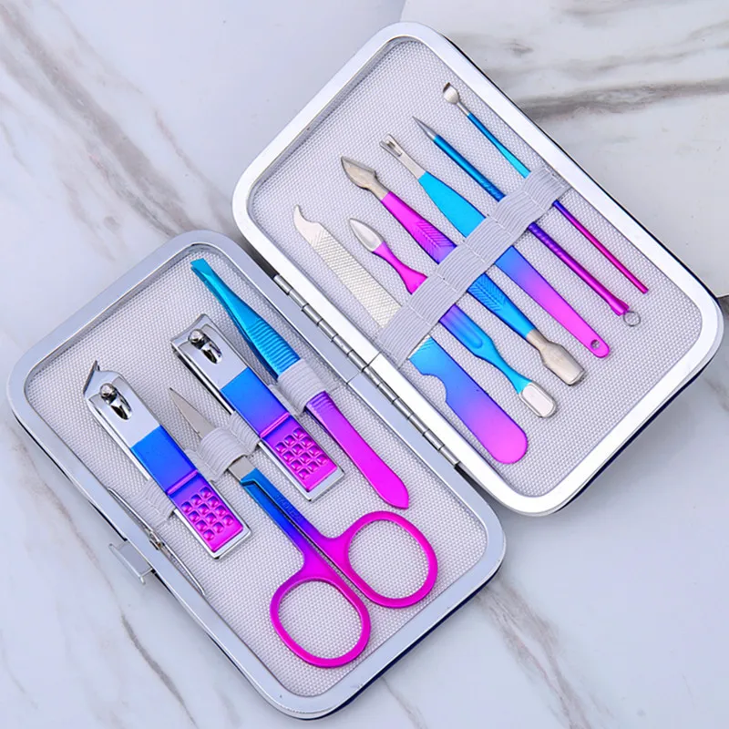 Aço inoxidável Nail Clipper Set, colorido e durável, Home Pedicure Knife, Alicate de beleza, Manicure Tool Box, 10 pcs, 15pcs