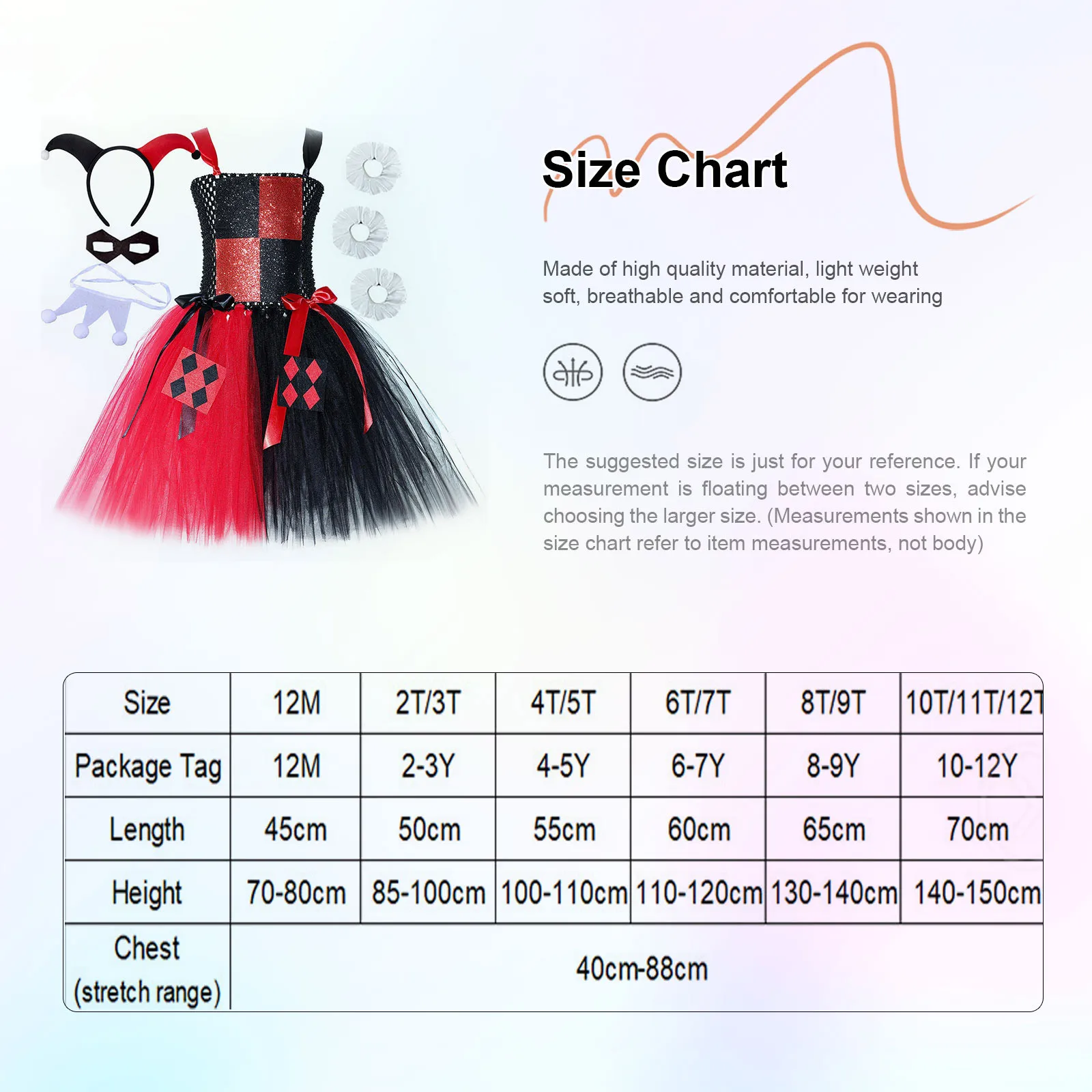 

Girls Clown 6pcsCostume Puff Sleeve Dress And Hair Hoop Eyes Mask Neckwear Handwear And Socks Accessories for Role Play Party