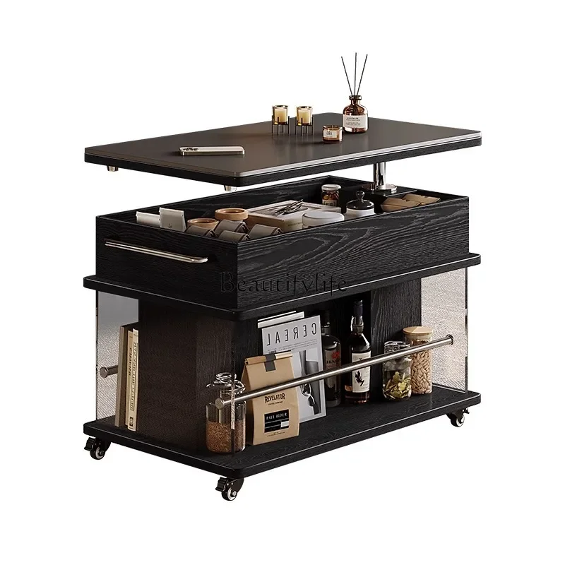 

LJYMovable lifting high-end coffee table, ancient side cart rack in living room