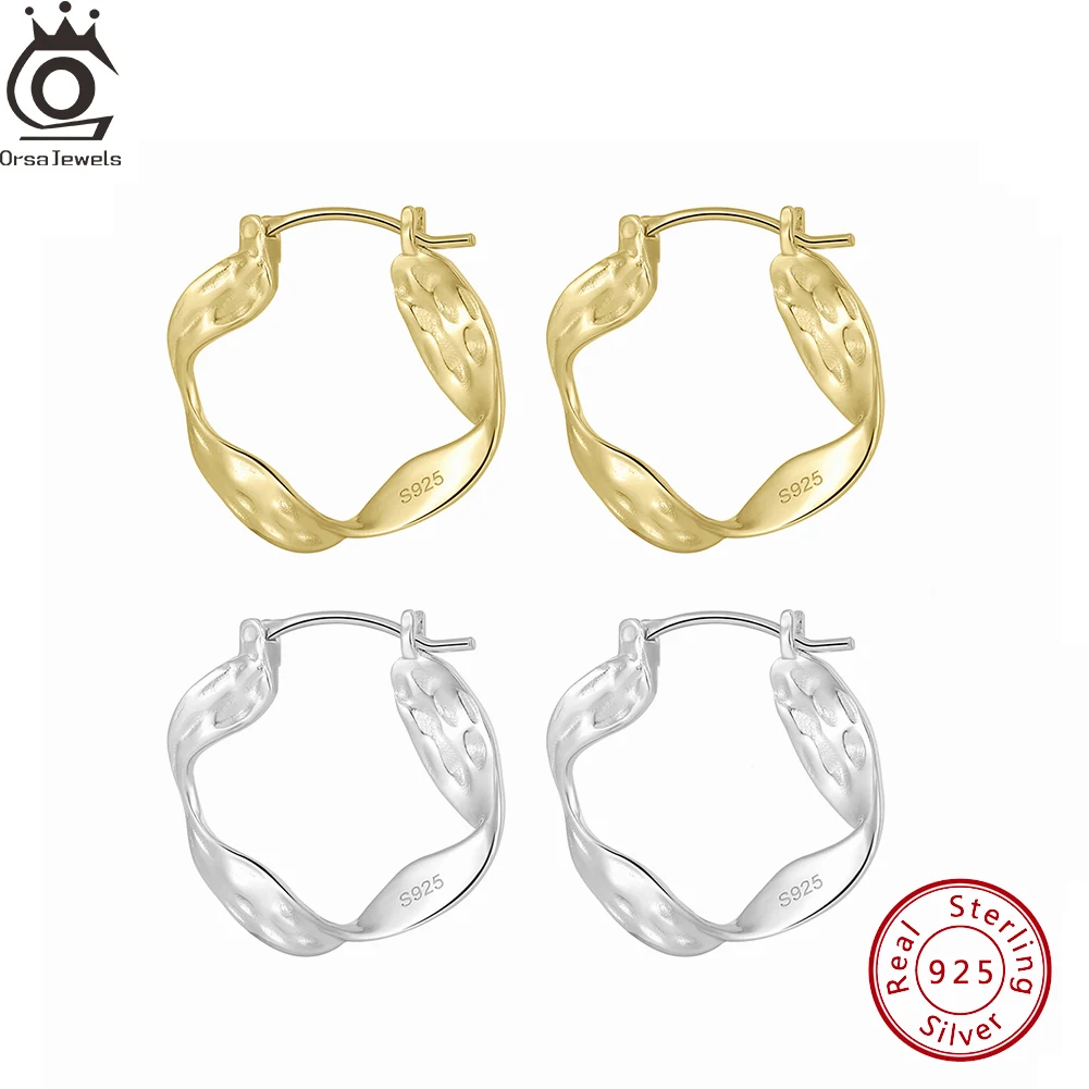 

ORSA JEWELS 20mm 14K Gold Wave Hoop Earrings 925 Sterling Silver Fashion Earring Hoop Waterproof Piercing Ear Jewelry Gift GAE02