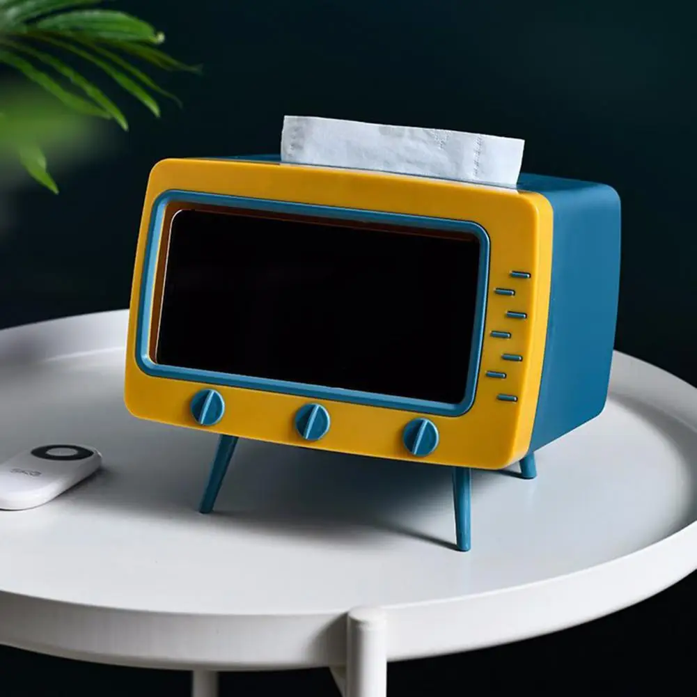 Napkin Holder TV Shaped Tissue Smartphone Holder Napkin Dispenser Phone Rack Box Kawaii Desktop TV Tissue Box Case Paper Tray