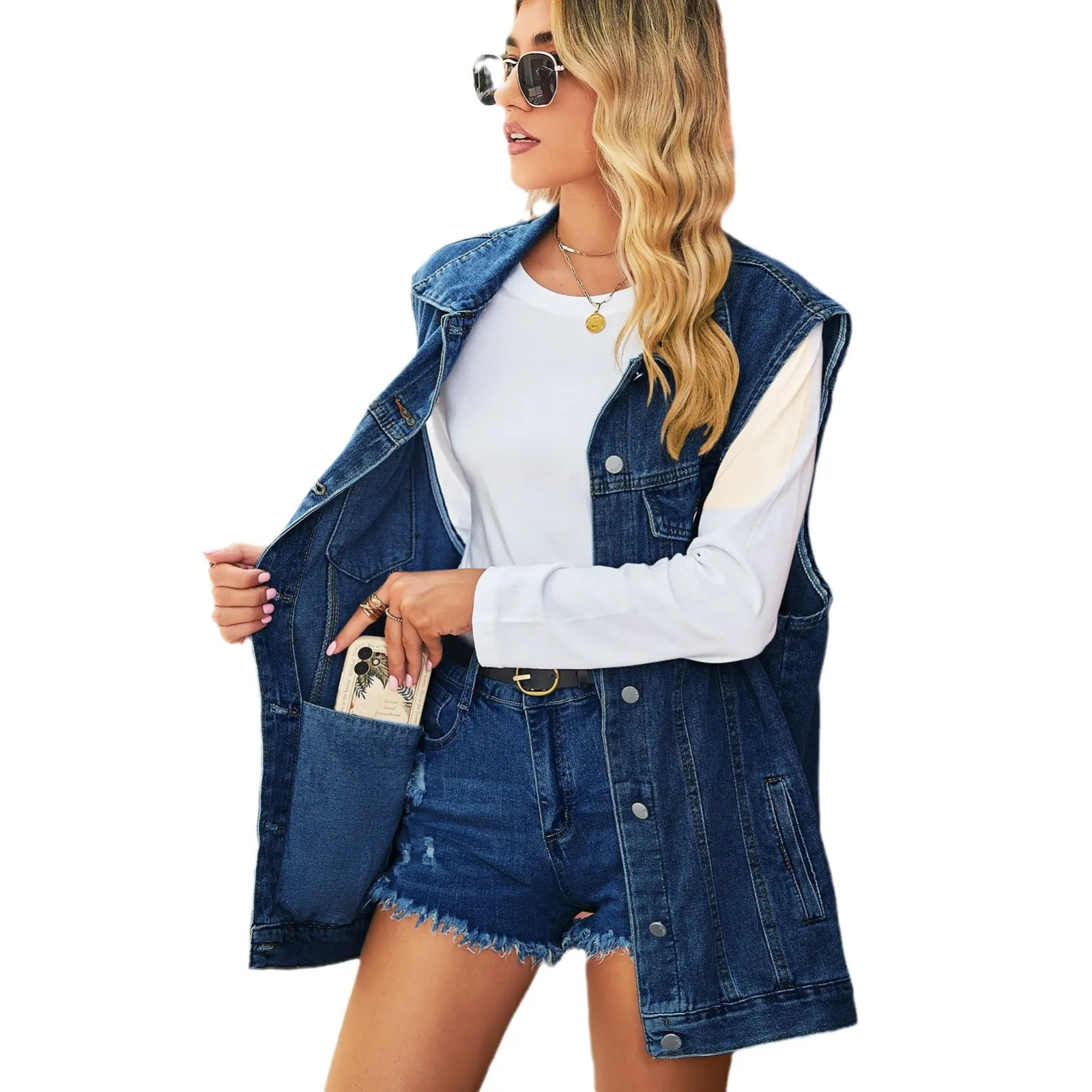 Vest Denim Jacket Women 2025 Streetwear Sleeveless Coats Patchwork Hooded Jeans Work Elegant Pockets Single Breasted Jackets