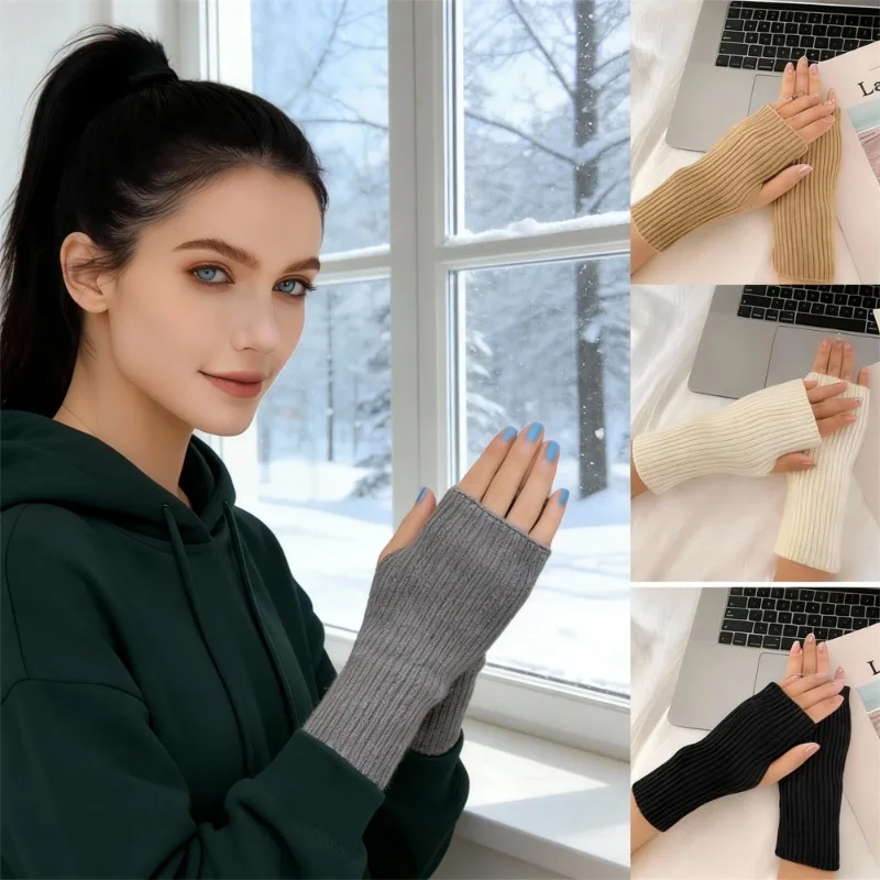 Women's Short Half Palm Gloves, Windproof and Warm in Winter, Indoor Work,Writing, Fashionable Daily Commuting Items