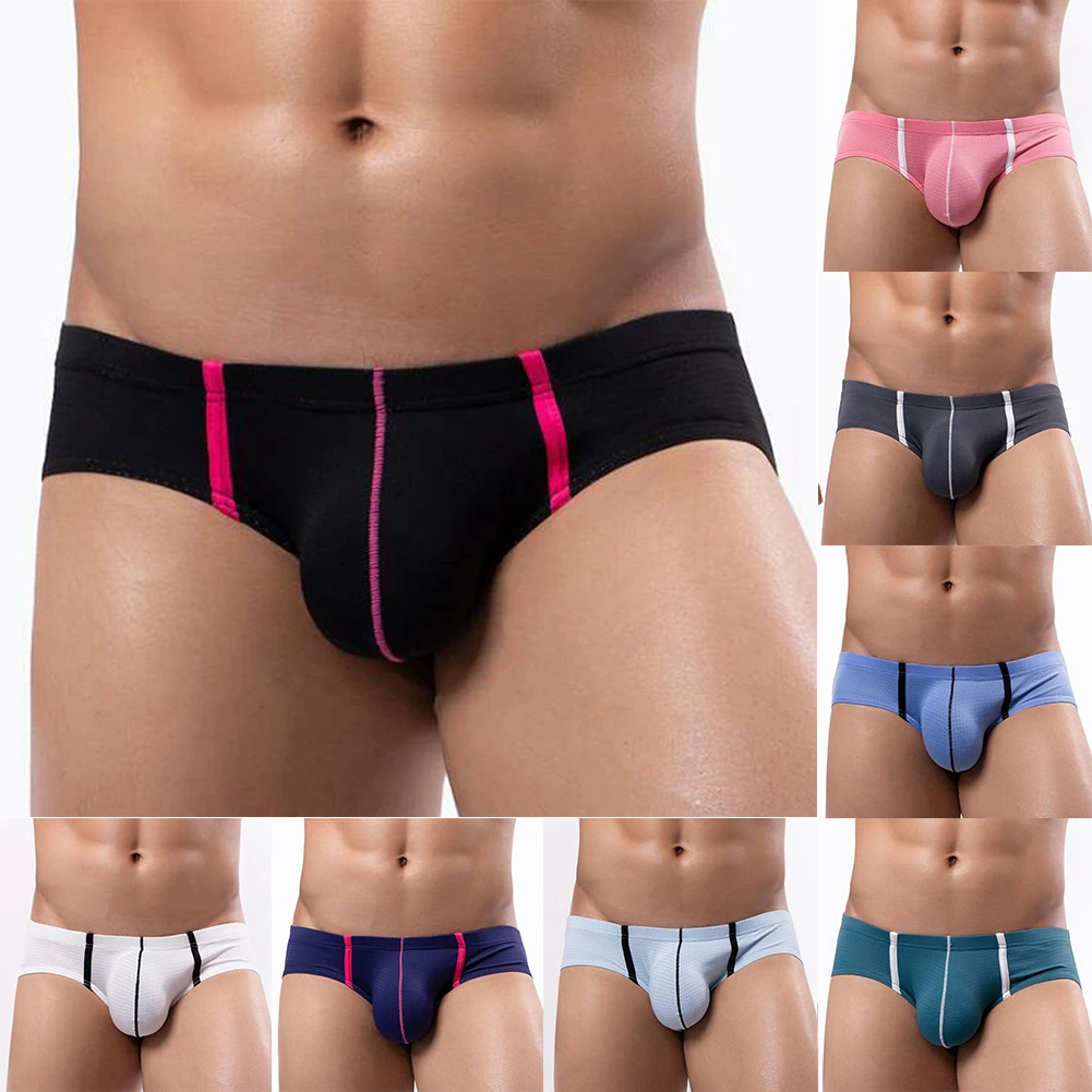 Mens Summer Breathable Brief Low Rise Underwear Bikini Solid Seemless Pouch Enhancing Panties Soft Underpant Sexy Lingerie