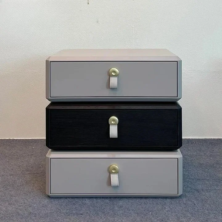 

Modern Minimalist Warm Wood Bedside Table with Black Marble Top - 2-Drawer Bedroom Nightstand with Tapered Legs