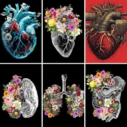 Full Diamond Painting, Flower Organs Posters,Heart,Lungs,Brain Mosaic Embroidery,Gift for Doctor, Nurse,Physicians,Anatomy Decor