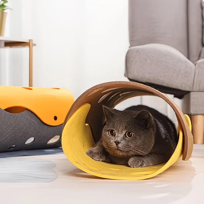 2pcs Felt Cat Tunnel Toys Random Colors DIY Cat Cave House Tree‑Hole Maze Hideout Mat For Kittens Pets