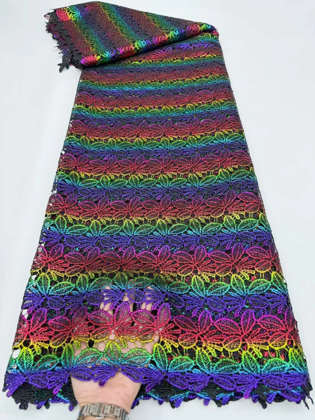 

African Guipure Cord Lace Embroidery 2025 Nigerian Multicolor Gilding Water Soluble Lace Fabric For Luxury Woman Wedding Sew