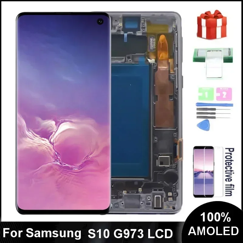 

100% 6.1" Super AMOLED LCD For Samsung Galaxy S10 G973 SM-G9730 G973F SM-G973F/DS Display and Touch Screen Digitizer Assembly