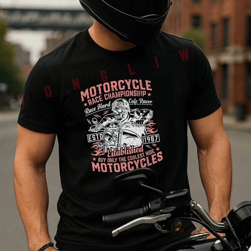 

Футболка для мужчин и женщин с принтом «Чемпионат по мотогонкам», летняя, креативная, с коротким рукавом, повседневная, уличная, свободного кроя