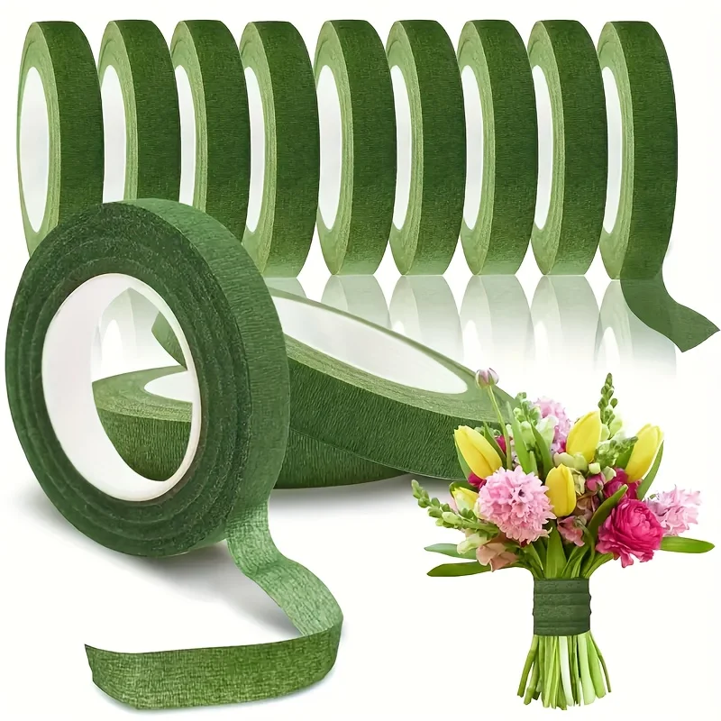 5 Rolls of New Handmade Bouquet Wrapping Tape, Floral Wrapping Tape, Self-adhesive Green Paper Tape, 0.47 Inches Wide