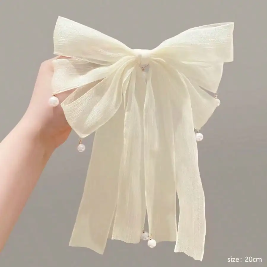 

Coquette Aesthetic Tulle Bow Hair Clip Romantic Sheer Ribbon Hairpin With Faux Pearl Detail Dreamy Sweet Hair Accessory For Daily Dating Party Women And Girls