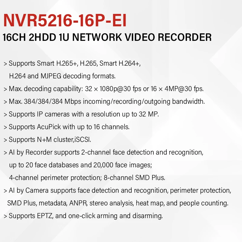 Dahua Original MultiLang 8/16/32 Channels 8/16 PoE NVR Smart AcuPick EPTZ Face Recognition Network Video Recorder NVR5208-8P-EI