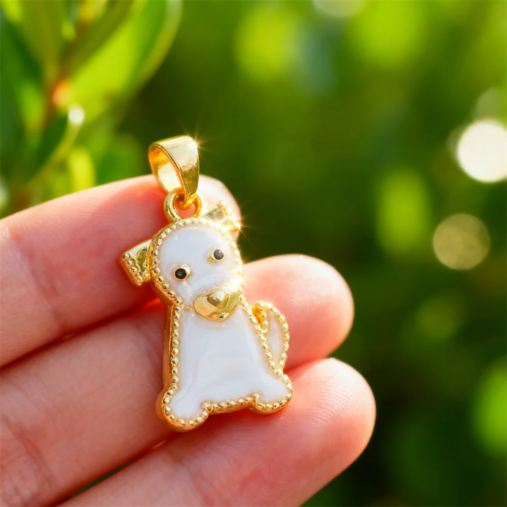 

4Pcs Pendants Sparkling Brass Enamel Puppy Charms Cubic Zircon for DIY Jewelry Necklace Bracelet Daily Wear Fashion Accessories