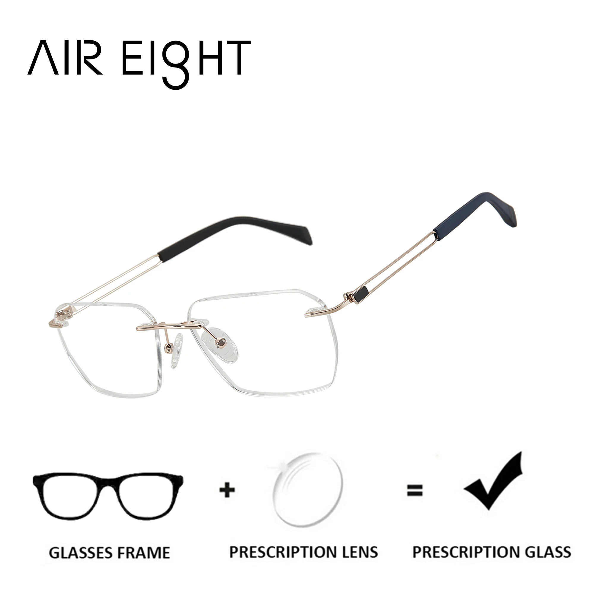 

AIR EIGHT Men's Rimless Metal Prescription Glasses For Vision Correction Progressive Multifocal Optical Lenses Myopia Eyewear