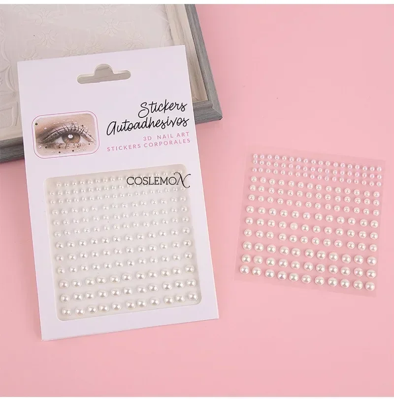 165pcs Acrylic Pearl Crystal Diamond Face Sticker Mix 3/4/5/6mm Milk White Spots Self Adhesive Stickers for Hair Face Makeup