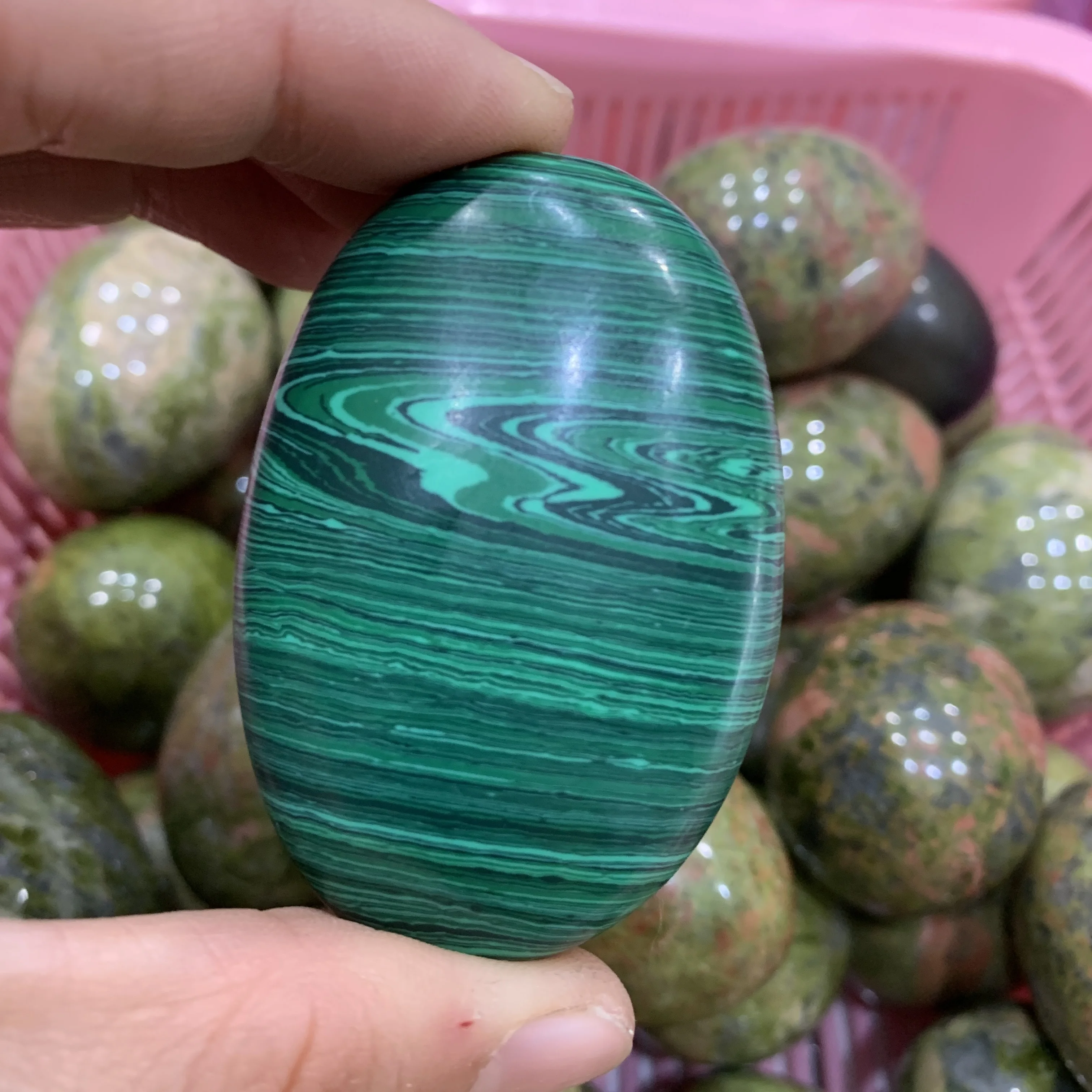 60mm Artifical Malachite Palm Stone Crystal Chakra Reiki Polished Healing Pocket Worry Stone Crystal