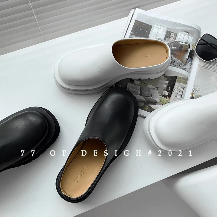 Women Slippers 2024 Summer Fashion Leather Shoes Loafers High Platform Slippers Women Black High Heels Mules Shoes Slides Women image 3