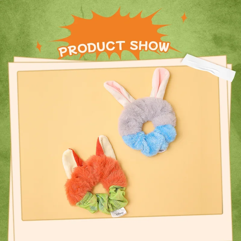 Zootopia Judy Nick Plush Rabbit Ears Scrunchies Hair Ties Fluffy Ponytail Holder Hair Elastics Scrunchy Spiral Hair Ring Hair