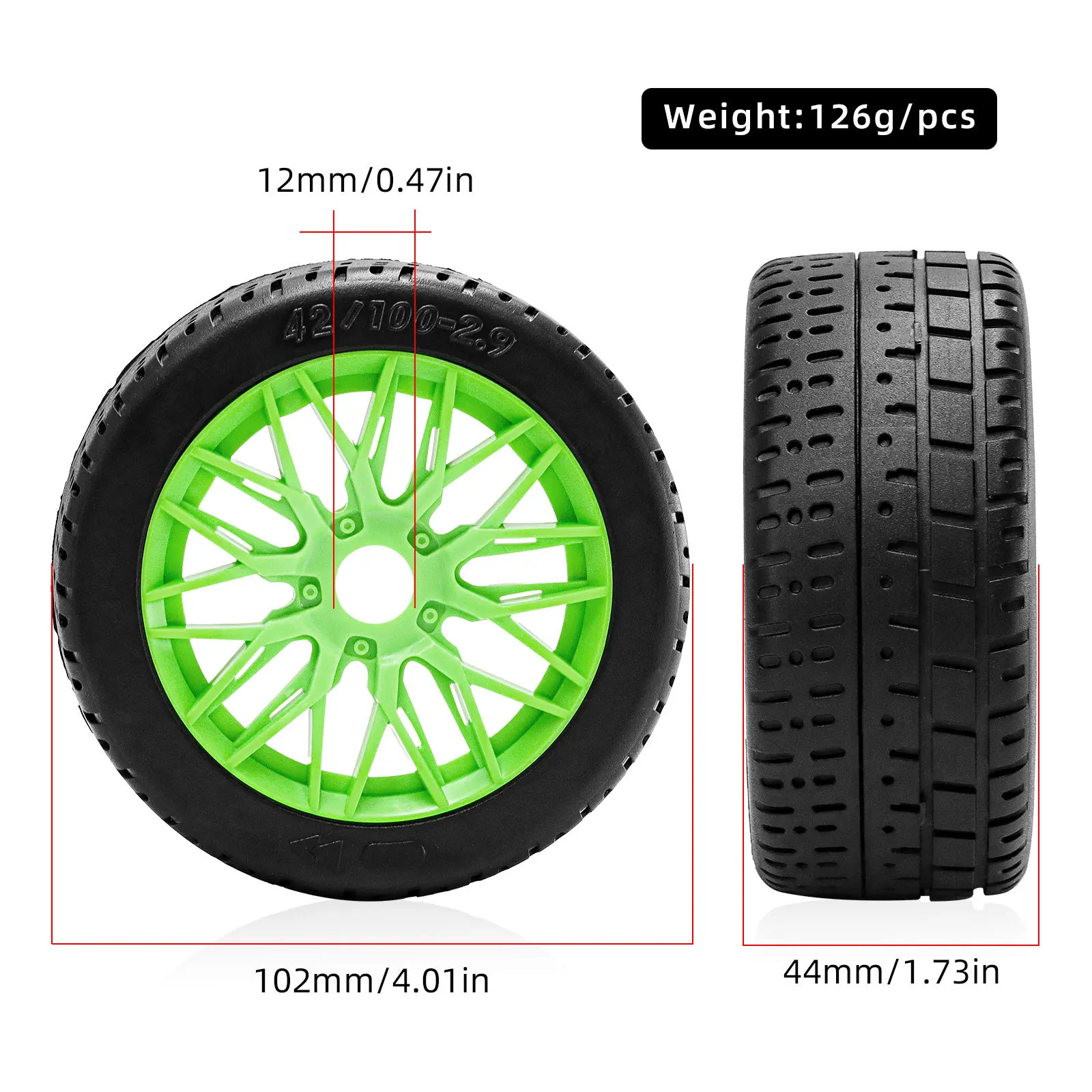 ARRMA 1/7 INFRACTION 6S/LIMITLESS F1 RC 자동차 업그레이드 부품용 4개 102mm 휠 및 타이어 키트(17mm 육각형)