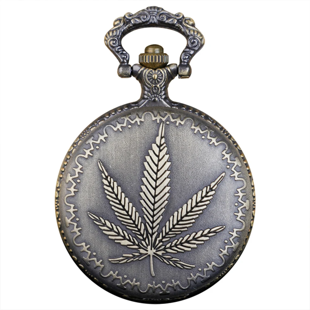 أفضل الهدايا خمر البرونزية ساعة الجيب الكوارتز تصميم مابل ليف قلادة قلادة ساعة الجيب على مدار الساعة للرجال والنساء