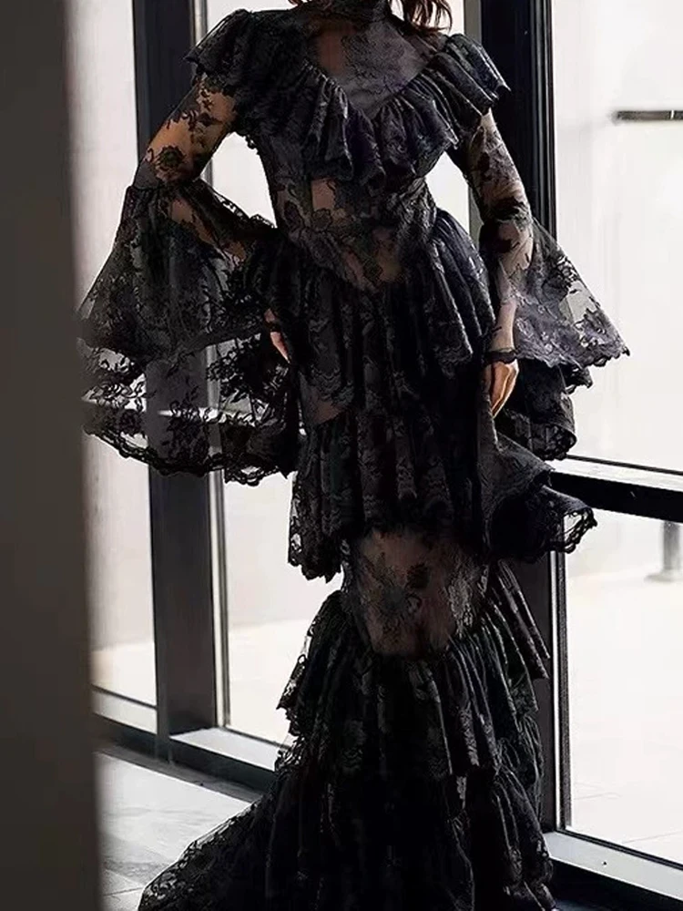 

Элегантное вечернее платье-русалка с вырезом-поло, однотонное, с кружевной вышивкой, приталенное, для торжественных случаев