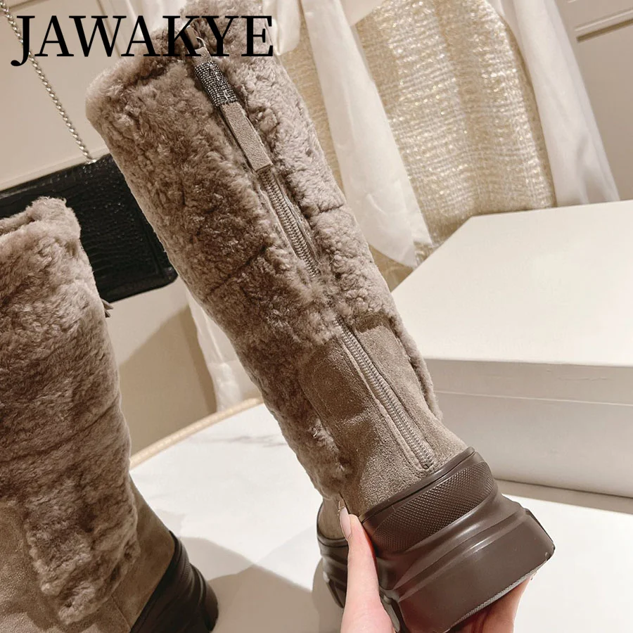 2024 Winter Warm Ladies Flannel Snow Boots Fur Collar Fold Suede Ankle Boots Round Toe Thick Bottom Boots Zip Women's shoes