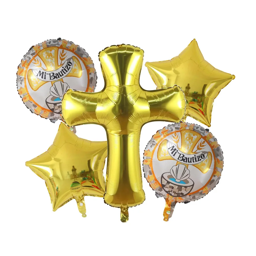 5pcs Church Easter Cross Baptism Foil Balloons Christian Catholic Worship Pray Wedding Celebration Birthday Follower Party Ball