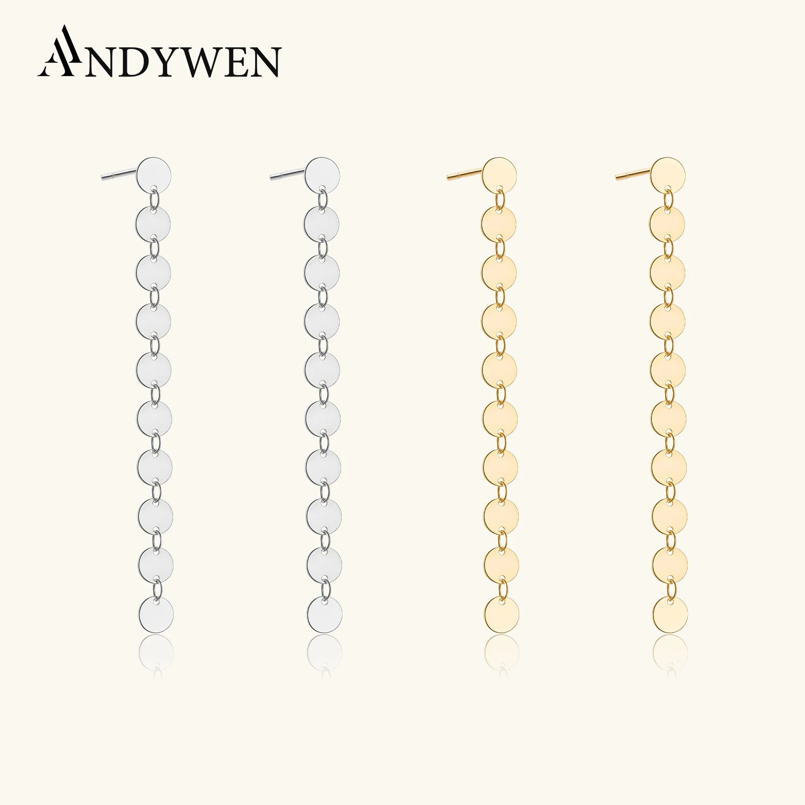 

ANDYWEN 925 Sterling Silver Coins Chain Drop Earring Pendientes Piercing Rock Punk 2026 Women Fashion Rock Punk Jewelry Gift