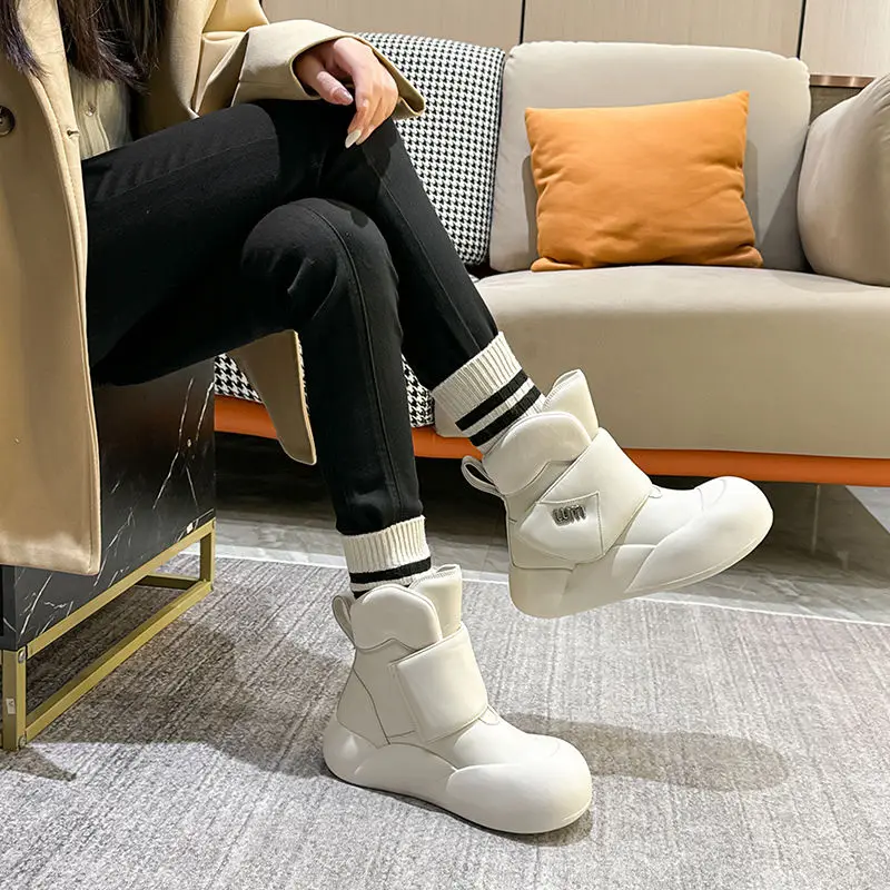 Women's Winter Boots Original Brand Luxury Genuine Leather Plush Snow Boots Lightweight Waterproof Non-slip Shoes for Woman