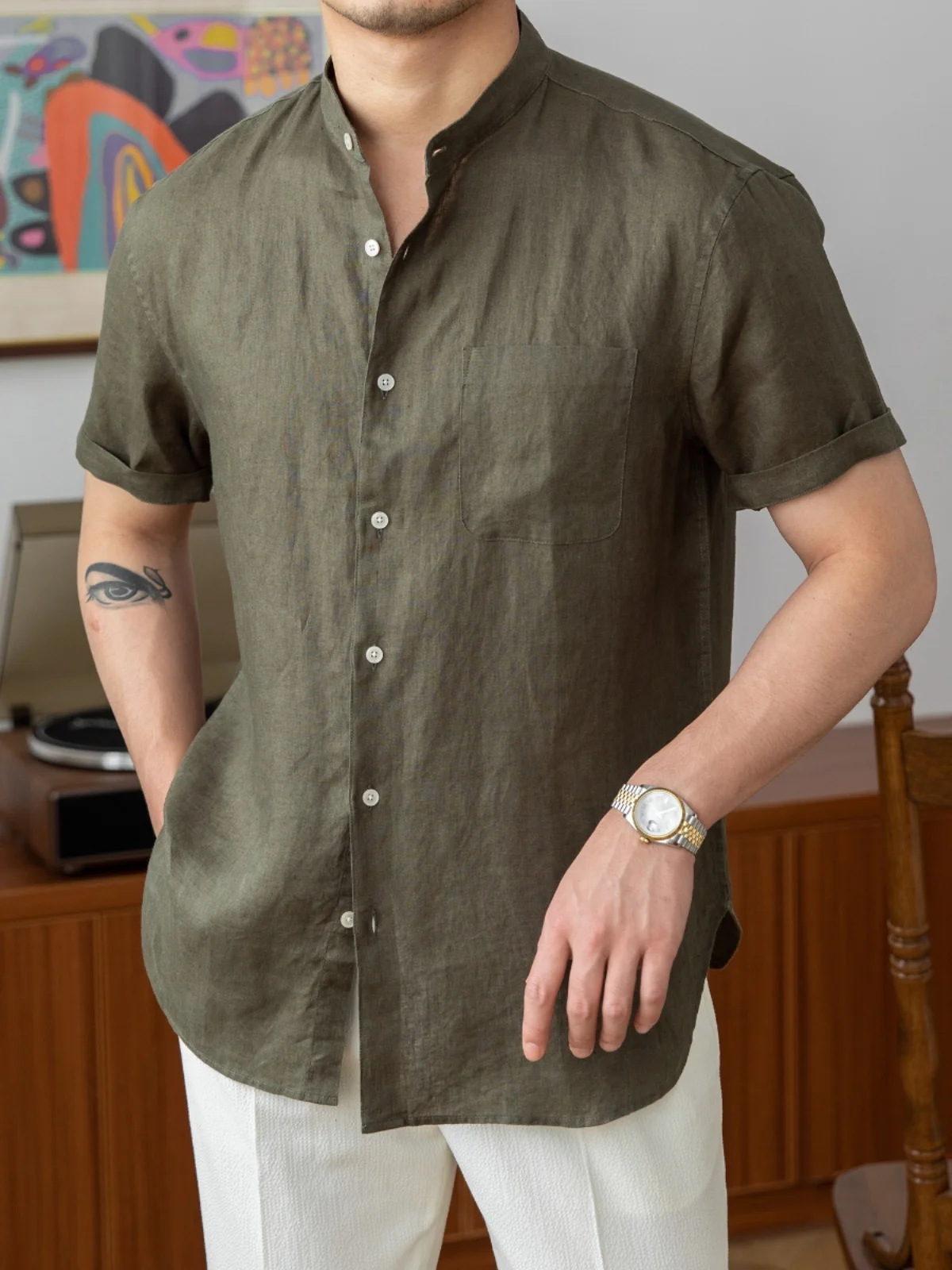 

Мистер. Летняя дышащая льняная футболка Deer Tee, повседневная, легкая, тонкая, с простым воротником, мужская, модная, простая, стильная.