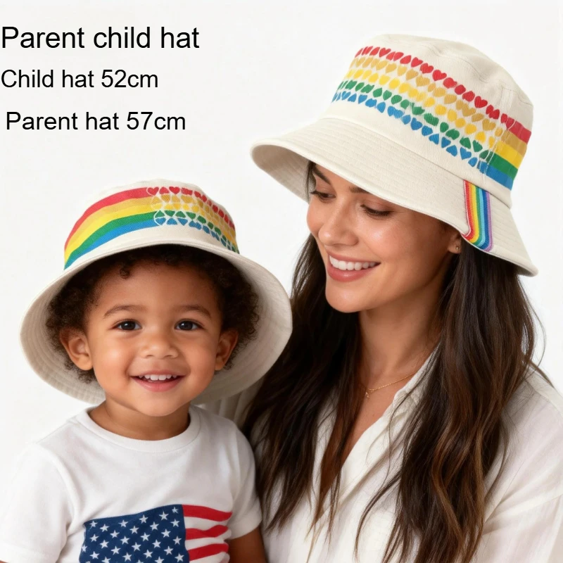 

Parent Child Hat Kids Fisher Hat Spring New Rainbow Dome Bucket Cap Outdoor Sun Protection Fashion Cute Parent Child Style