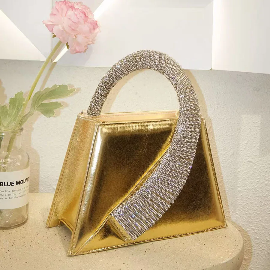 Shiny diamond-encrusted French fairy bag Super flash rhinestone trapezoidal bag One shoulder crossbody handbag