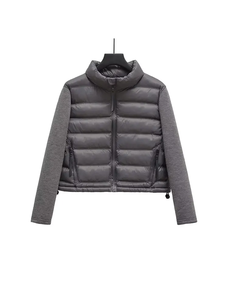 Parkas de retales para mujer, abrigo Vintage ajustado, chaqueta con cuello alto y cremallera, otoño e invierno, 2024