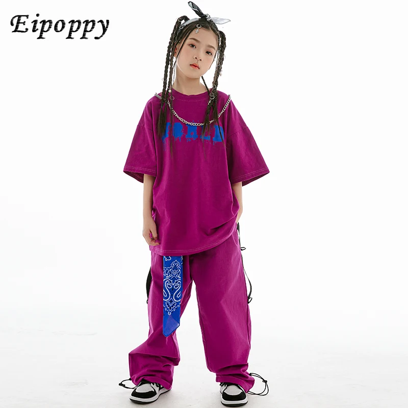 

Girls Costume Short Sleeves Hip Hop Suit Kids Loose Hip-Hop Performance Clothing