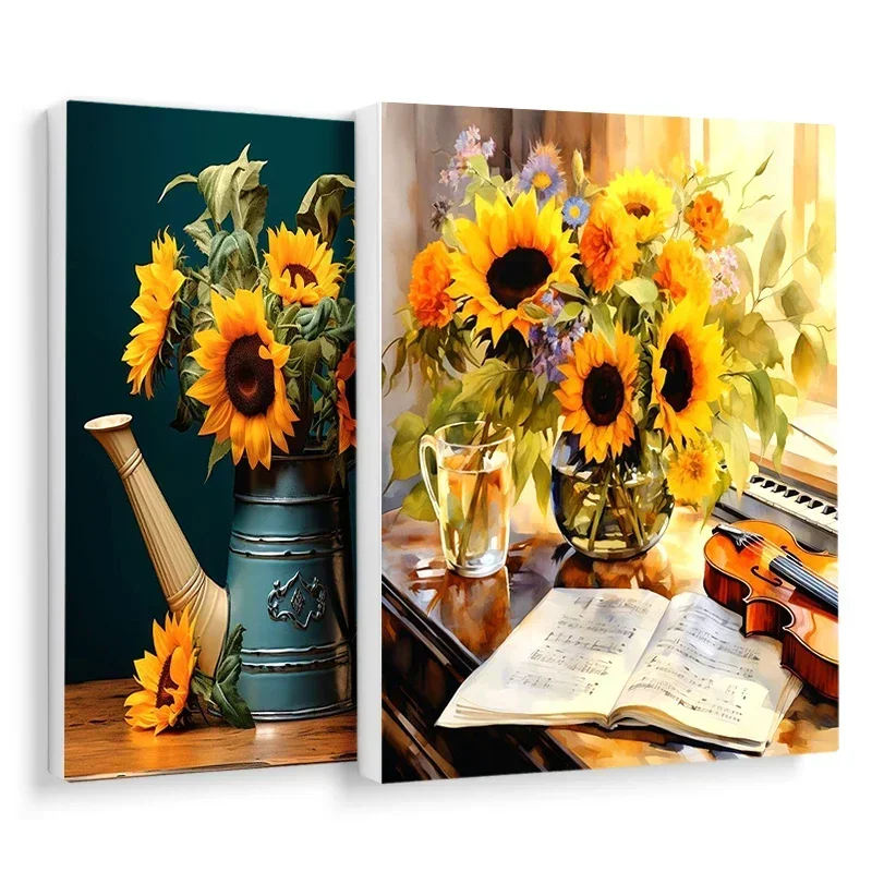 

581827 Painting Paints By Numbers Flowers Sunflower Vase Violin Picture Paint Original Gifts Frameless Interior Bedroom Decorat