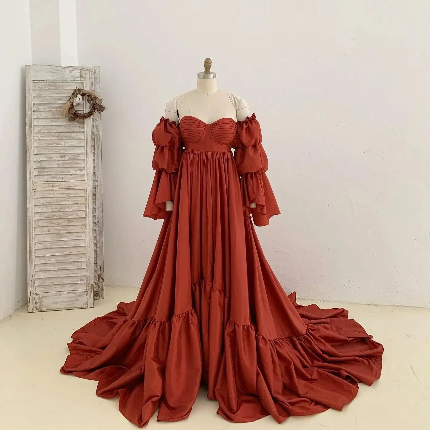 Dark Red Pleats Prom Maternity Dresses for Babyshower Women Photography Dressing Gowns Pregnancy Photo Shoot