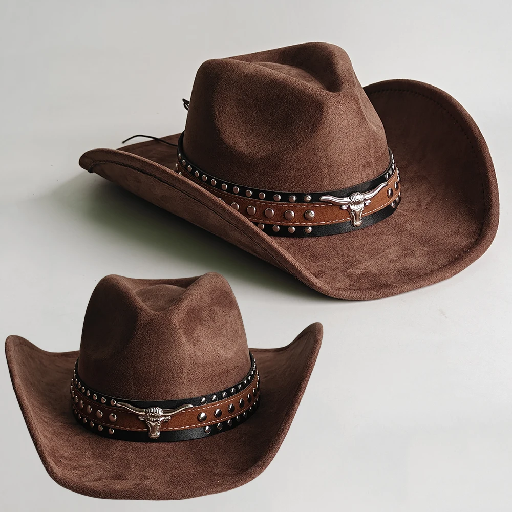 Rodeo-Hut Vintage Wildleder 9,5 cm breite Krempe Western Cowboy Fedora Hut für Männer und Frauen Cowboy-Hut Mode Reise Party Hut Sombrero Vaquero