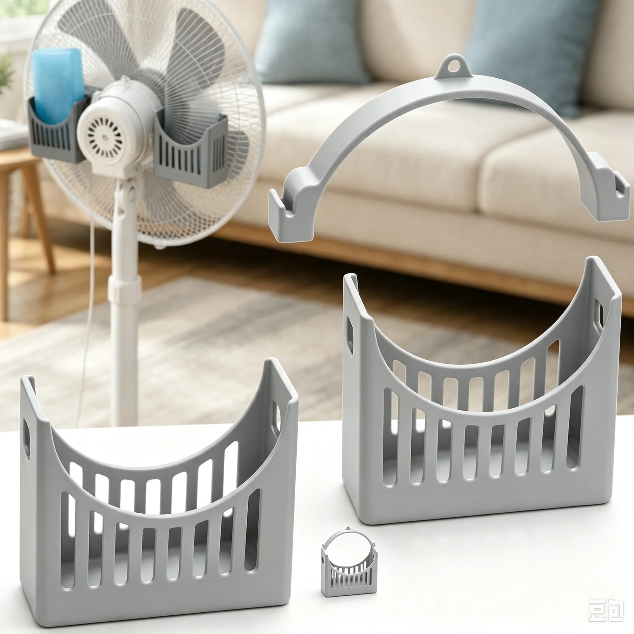 3D Printed Fan Ice Bag Condensate Holder,Hanging Cooling Pack Storage Basket,Household Floor‑Mounted Fan Accessory for Indoor