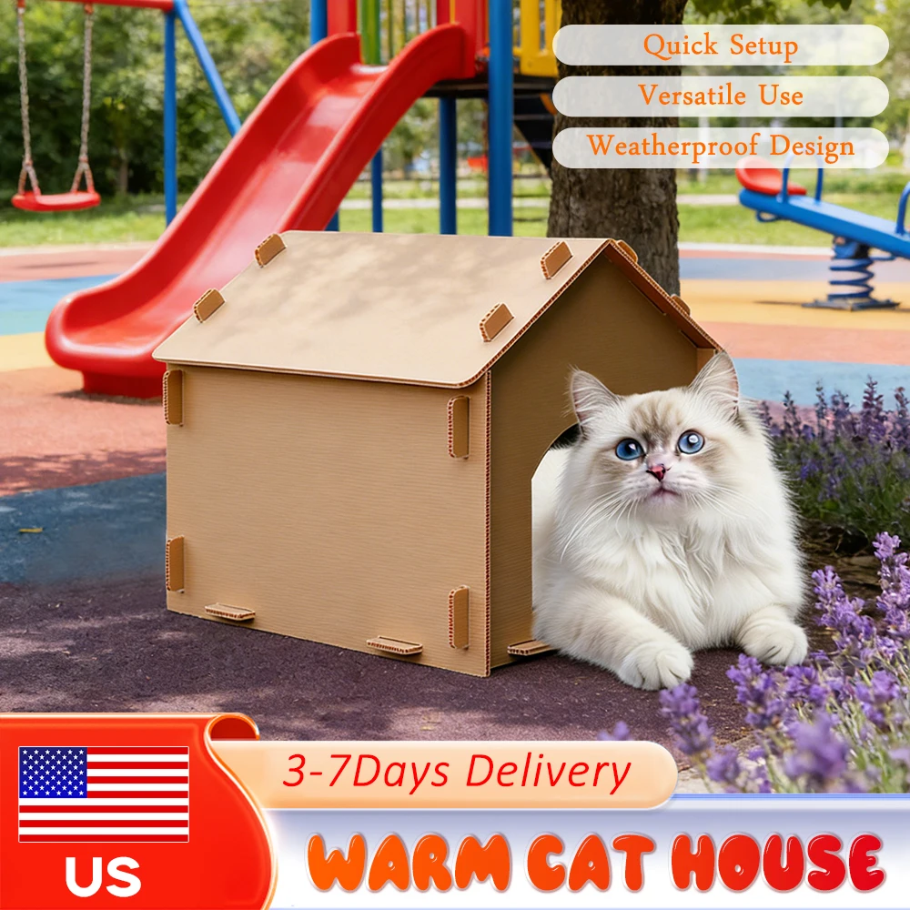 

Waterproof Warm Outside Cat House Foldable Insulated Cat Shelter Collapsible Four Season Pet House for Outdoor Stray Cats Dogs