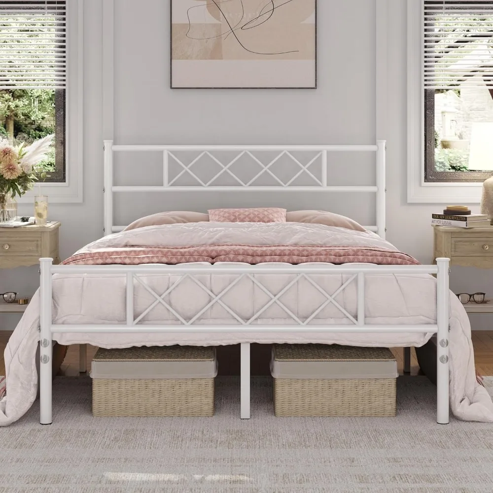 

Yaheetech Metal Platform Bed Frame Mattress Foundation with Headboard and Footboard No Box Spring Needed Under Bed Storage Steel