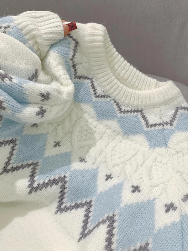 

Утепленный вязаный свитер Fair Isle для женщин, свободный крой, с длинными рукавами, теплый, на весну, осень, зиму, повседневный стиль