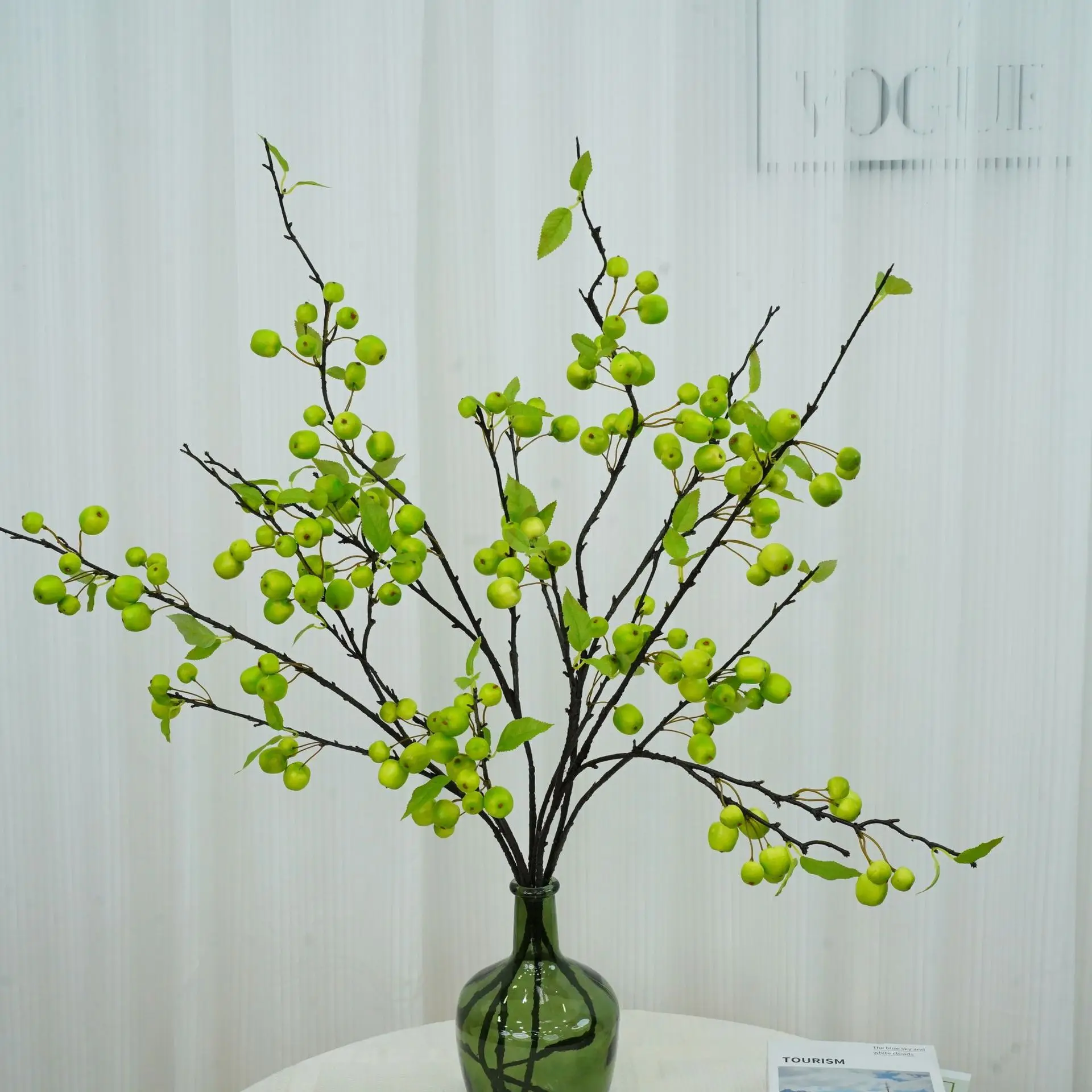 104cm Artificial Fruit Branch Faux Apple Branch Fake Green Flower Decor for Table Garden Wedding Party Office Home Decorative