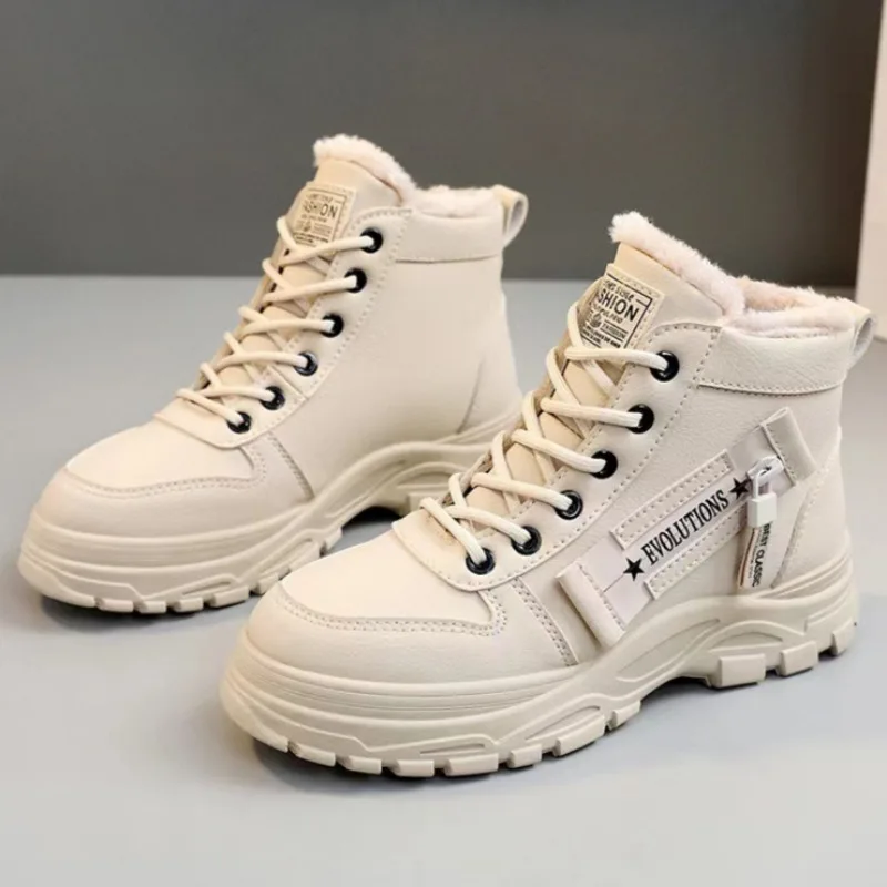 

Women High Top Cotton Shoes Winter Plush Boots Thick Sole Vulcanized Shoes Snow Boots Lightweight Sneakers Non-slip Walking Shoe