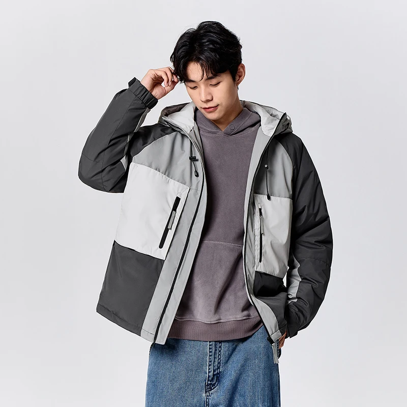 Semir Cotton-Padded Coat Men Winter Contrasting Color Splicing Outdoor Style Coat Slightly Loose Hooded Winter Texture Top