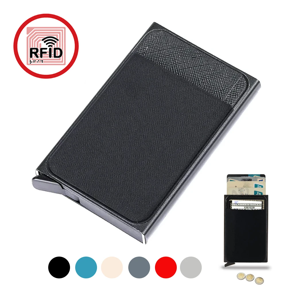 Metal Slim Pop Up Minimalist Men Wallets Rfid Blocking Smart Credit Card Holder Black Male Purse Money Bags Carteira Masculina